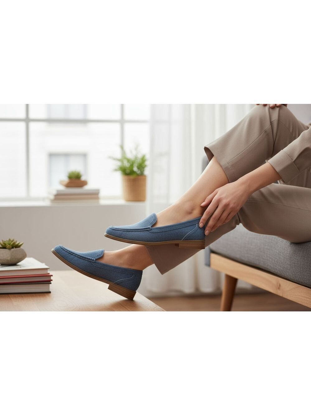 Lucky Brand Blue Medium Washed Denim Penny Loafer Moccasins Slippers Sz 8M